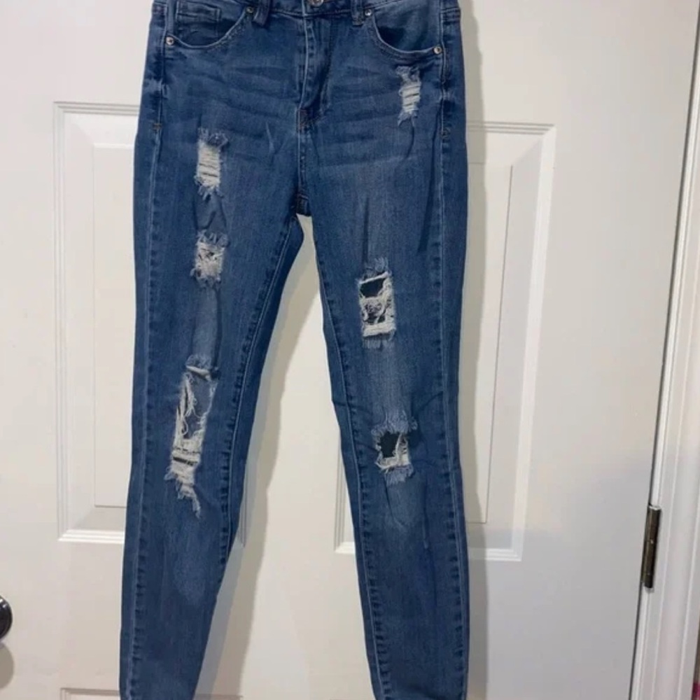 Almost Famous Distressed Skinny Jeans in Blue
